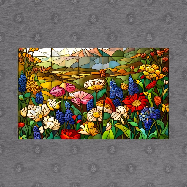 Stained Glass Colorful Mountain Meadow by Chance Two Designs